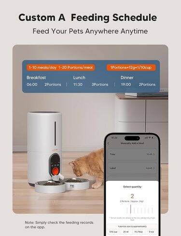 وحدة تغذية Cat التلقائية Wopet مع كاميرا لقطتين ، وحدة تغذية الكلاب 5G و WiFi ، 1080 بكسل HD Automatic Pet مع رؤية ليلية للقطار والكلب ، تخزين بطاقة SD وصوت ثنائي الاتجاه in Kuwait