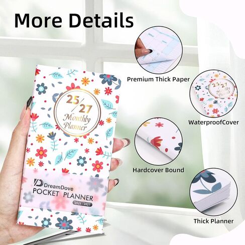 Planner 2025-2027 Pocket Monthly Planner Slanner Size Size Mini Pocket Planner Planner مع اقتباسات اليومية كتاب أجندة أجندة مثالية للمحفظة والتخطيط والتنظيم والمكتب باستخدام زهرة 1PCS in Kuwait
