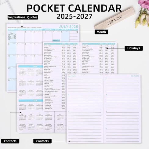 Planner 2025-2027 Pocket Monthly Planner Slanner Size Size Mini Pocket Planner Planner مع اقتباسات اليومية كتاب أجندة أجندة مثالية للمحفظة والتخطيط والتنظيم والمكتب باستخدام زهرة 1PCS in Kuwait