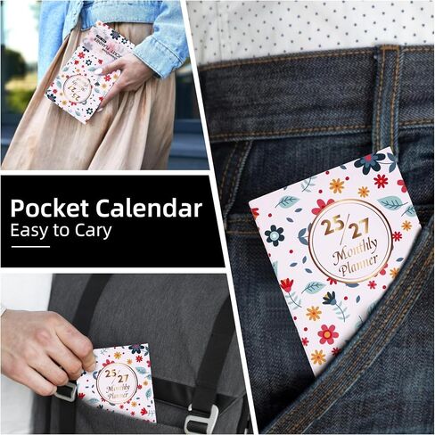 Planner 2025-2027 Pocket Monthly Planner Slanner Size Size Mini Pocket Planner Planner مع اقتباسات اليومية كتاب أجندة أجندة مثالية للمحفظة والتخطيط والتنظيم والمكتب باستخدام زهرة 1PCS in Kuwait
