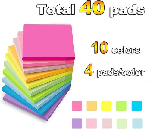 (40 حزمة) الملاحظات اللاصقة 3 × 3 في ما بعد العصي الساطعة الملونة فائقة ملصقات مذكرات الطاقة ، والمواد اللاصقة القوية in Kuwait