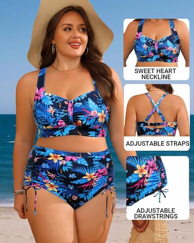 Daci Plus Size High Waisted Bikini - Women Two Piece Swimsuits Tummy Control Bathing Suits with Drawstring Ruched Bottom 2025 in Saudi Arabia