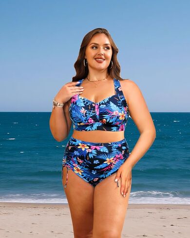 Daci Plus Size High Waisted Bikini - Women Two Piece Swimsuits Tummy Control Bathing Suits with Drawstring Ruched Bottom 2025 in Saudi Arabia