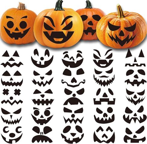 32 PCS Halloween Pumpkin Decorating Craft Kits ، قالب وجه اليقطين الأسود جعل شارات Craft Craft Jack-O-Lantern لخدعة الحفلات في عيد الهالوين. in Kuwait