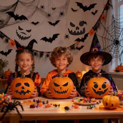 32 PCS Halloween Pumpkin Decorating Craft Kits ، قالب وجه اليقطين الأسود جعل شارات Craft Craft Jack-O-Lantern لخدعة الحفلات في عيد الهالوين. in Kuwait