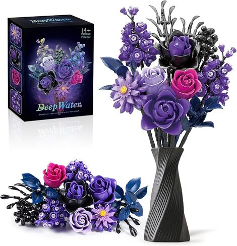 Black Roses Flower Building Set-12Pack, Compatible with Lego Bouquet for Adults,Gothic Horror Flowers Botanical, Gift for Halloween & Valentines Compatible with Lego Roses(585pcs) in Saudi Arabia