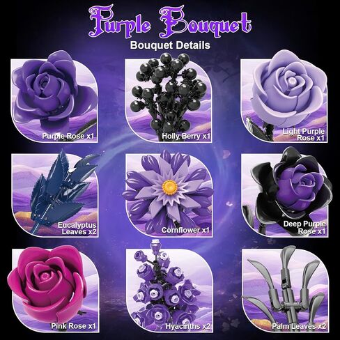 Black Roses Flower Building Set-12Pack, Compatible with Lego Bouquet for Adults,Gothic Horror Flowers Botanical, Gift for Halloween & Valentines Compatible with Lego Roses(585pcs) in Saudi Arabia