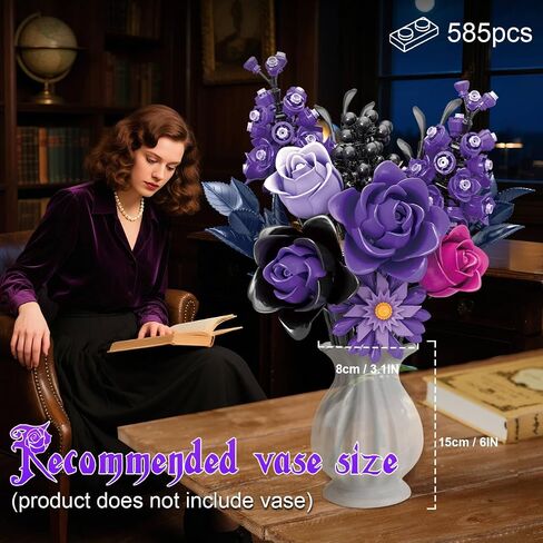 Black Roses Flower Building Set-12Pack, Compatible with Lego Bouquet for Adults,Gothic Horror Flowers Botanical, Gift for Halloween & Valentines Compatible with Lego Roses(585pcs) in Saudi Arabia