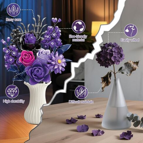 Black Roses Flower Building Set-12Pack, Compatible with Lego Bouquet for Adults,Gothic Horror Flowers Botanical, Gift for Halloween & Valentines Compatible with Lego Roses(585pcs) in Saudi Arabia