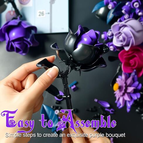 Black Roses Flower Building Set-12Pack, Compatible with Lego Bouquet for Adults,Gothic Horror Flowers Botanical, Gift for Halloween & Valentines Compatible with Lego Roses(585pcs) in Saudi Arabia