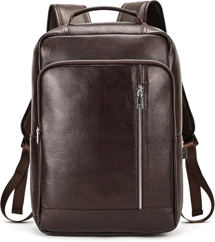 Genuine Leather Backpack for Men, Casual Shoulder Bag Multi Pockets Daypack 15.6 Inch Laptop Bag for Travel Business Outdoor in Kuwait
