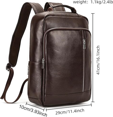 Genuine Leather Backpack for Men, Casual Shoulder Bag Multi Pockets Daypack 15.6 Inch Laptop Bag for Travel Business Outdoor in Kuwait