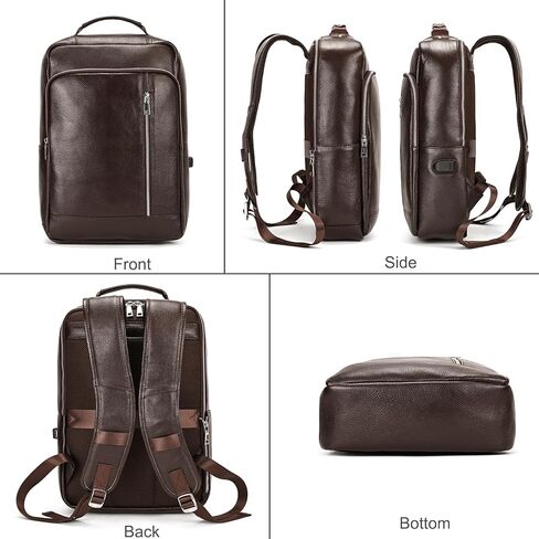 Genuine Leather Backpack for Men, Casual Shoulder Bag Multi Pockets Daypack 15.6 Inch Laptop Bag for Travel Business Outdoor in Kuwait