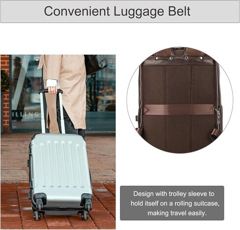 Genuine Leather Backpack for Men, Casual Shoulder Bag Multi Pockets Daypack 15.6 Inch Laptop Bag for Travel Business Outdoor in Kuwait