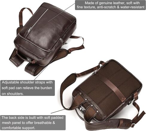 Genuine Leather Backpack for Men, Casual Shoulder Bag Multi Pockets Daypack 15.6 Inch Laptop Bag for Travel Business Outdoor in Kuwait