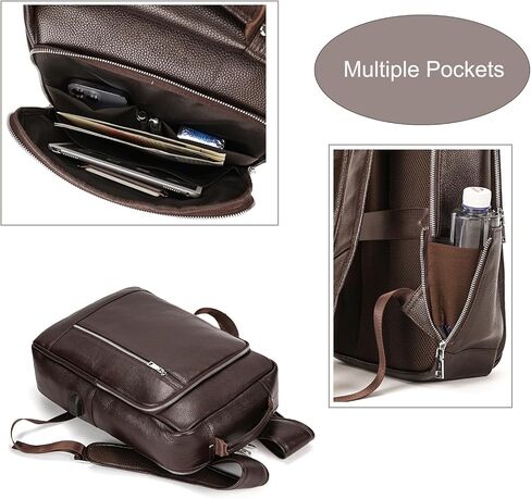 Genuine Leather Backpack for Men, Casual Shoulder Bag Multi Pockets Daypack 15.6 Inch Laptop Bag for Travel Business Outdoor in Kuwait
