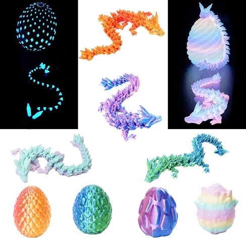 Officially Licensed 4 Pack 3D Printed Dragon Set with Unique Eggs, Mini Mystery Crystal Dragon Easter Egg Fillers Toys, Surprise Gift 3D Printed Animals Fidget Toys, Christmas Toy 2025 in Kuwait