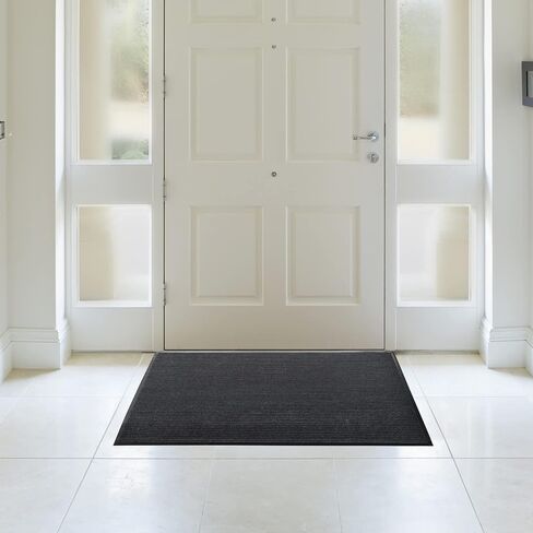 iCustomRug Heavy Duty Interior/Exterior Waterproof Utility Ribbed Vinyl Back Runner, 70 Sizes for Doorway, Balcony, Hallway, Commercial Space 4' X 52' Charcoal in Kuwait
