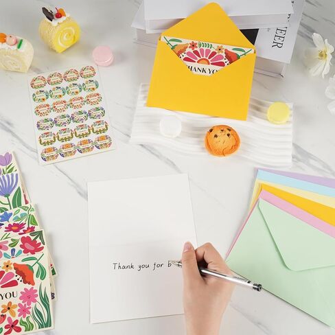 24 حزمة شكرا لك بطاقات مع الأظرف والملصقات ، 6x4in ​​الذهب رقائق الرقائق بطاقة Splash Sky Sky Note لعيد الميلاد ، الأعمال ، حفل زفاف ، الذكرى السنوية للموظفين ، 8 تصميمات الغلاف in Kuwait