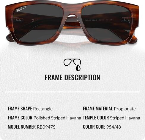 Ray-Ban RB0947S CARLOS RESTANGLE شكل نظارة شمسية مع حزمة مجموعة النظارات الرسمية in Kuwait