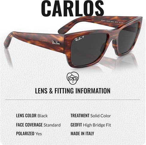 Ray-Ban RB0947S CARLOS RESTANGLE شكل نظارة شمسية مع حزمة مجموعة النظارات الرسمية in Kuwait
