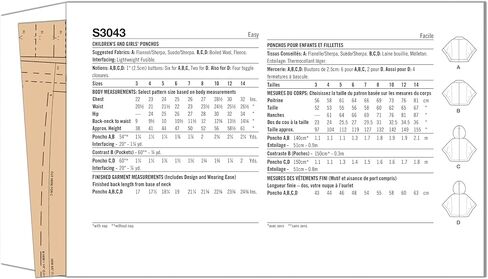 Simplicity SS3043K5 Girls' Unlined Ponchos Sewing Pattern Packet, Design Code S3043, Sizes 7-8-10-12-14, Multicolor in Saudi Arabia