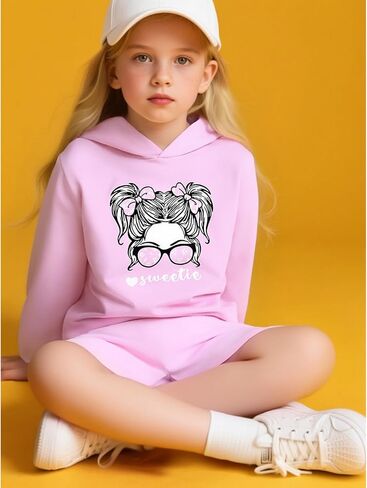 Size 6-12 Years Girl's 2 Piece Outfits Casual Crew Neck Long Sleeve Sweatshirt & Shorts LoungetSets in Kuwait