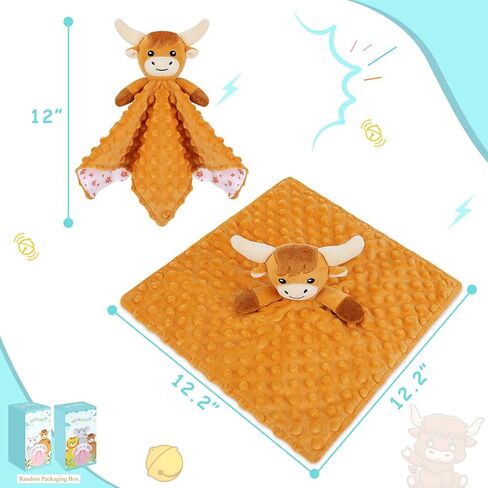 Loveys for Babies ، بطانية أمان ناعمة لأمن الأطفال حديثي الولادة ، تحاضن لعبة Toy Toy Studged Animal ، بطانيات أمنية Lovey Highland Cow Security Baby للجنسين (بقرة البني المرتفع ، 12.2 بوصة) in Kuwait