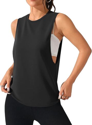 Remidoo Women's Open Side Workout Tank Top Sleeveless Shirt Muscle Tanks Crewneck Activewear in Saudi Arabia