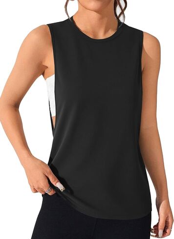Remidoo Women's Open Side Workout Tank Top Sleeveless Shirt Muscle Tanks Crewneck Activewear in Saudi Arabia