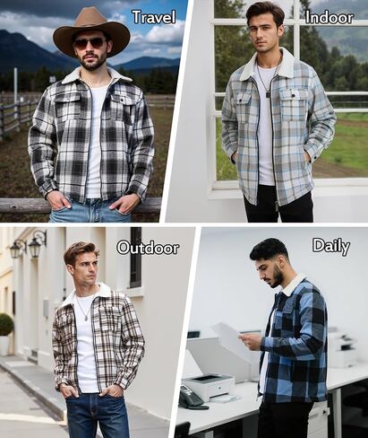 Zity Mens Flannel Jacket Lapel zip up fleece fleece plaid sherpa coated coat in Saudi Arabia