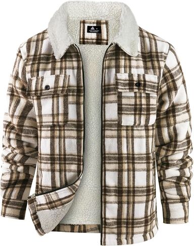 Zity Mens Flannel Jacket Lapel zip up fleece fleece plaid sherpa coated coat in Saudi Arabia