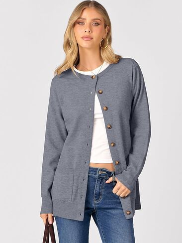 ANRABESS Women's Cardigans 2025 Fall Dressy Casual Long Sleeve Crewneck Button Down Open Front Soft Knit Cardigan Sweaters in Saudi Arabia
