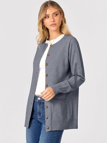 ANRABESS Women's Cardigans 2025 Fall Dressy Casual Long Sleeve Crewneck Button Down Open Front Soft Knit Cardigan Sweaters in Saudi Arabia