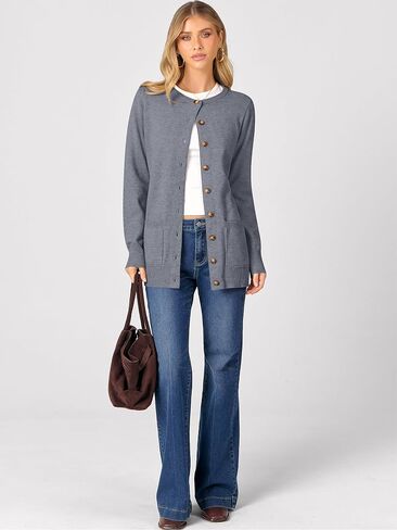 ANRABESS Women's Cardigans 2025 Fall Dressy Casual Long Sleeve Crewneck Button Down Open Front Soft Knit Cardigan Sweaters in Saudi Arabia