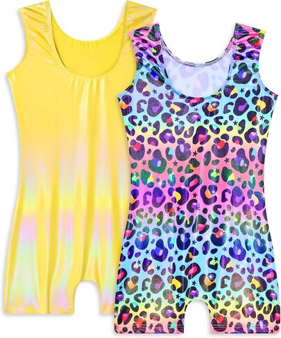 Gymnastics Leotards for Girls Size 8-9 Years Old Metallic Breathable Kids Bodysuits 2 Pieces in Kuwait