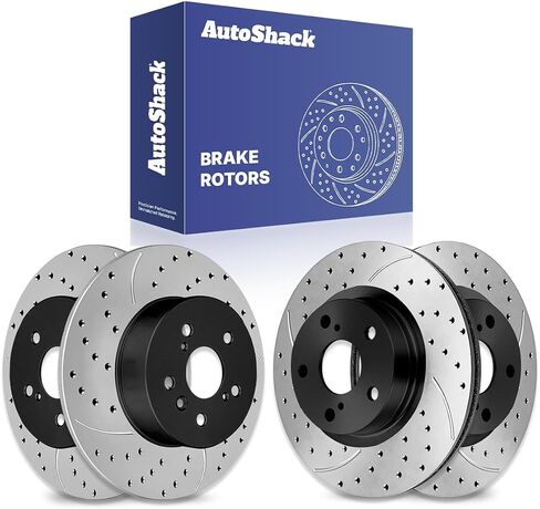 AutoShack Front and Rear Drilled Slotted Brake Rotors Silver Set of 4 Replacement for 2006-2009 2010 2011 2012 2013 2014 2015 2016 2017 2018 Toyota RAV4 2.4L 2.5L 3.5L V6 4WD AWD FWD BRKPKG038992 in Saudi Arabia