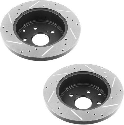 AutoShack Front and Rear Drilled Slotted Brake Rotors Silver Set of 4 Replacement for 2006-2009 2010 2011 2012 2013 2014 2015 2016 2017 2018 Toyota RAV4 2.4L 2.5L 3.5L V6 4WD AWD FWD BRKPKG038992 in Saudi Arabia