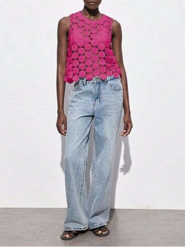 SHENHE Women's Asymmetrical Vest Top See Through Circular Embroidered Crew Neck Sleeveless Vest Crop Top in Saudi Arabia