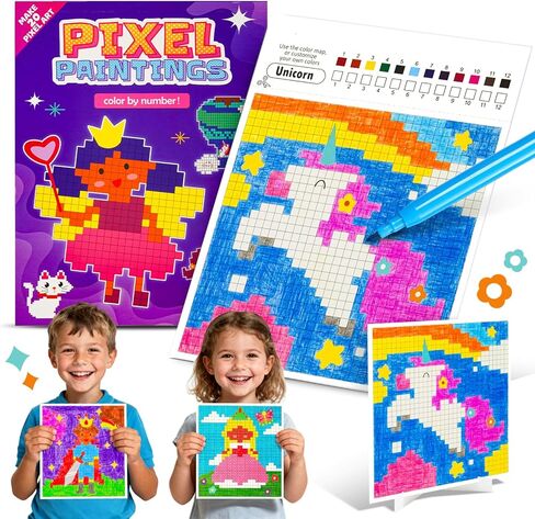 HAPRAY BOOK LARGE COSTORING BOOK for Kids Party Favors ، 20 صفحة ترسم بأرقام للمبتدئين مع 5 مواقف عرض ، وضعين للطلاء الحرف الفنية للأطفال الذين تتراوح أعمارهم بين 4-8 8-12 in Kuwait