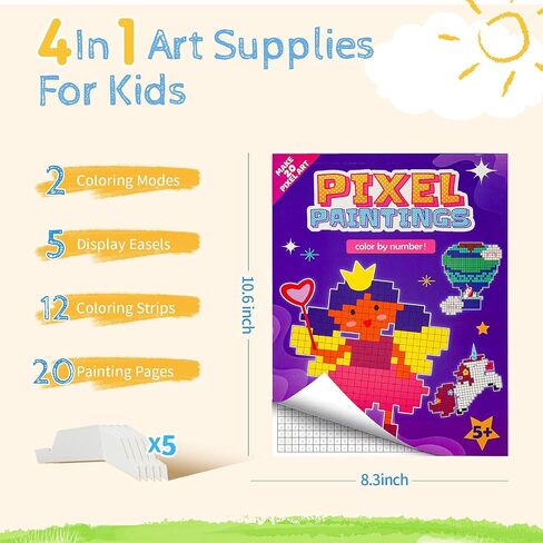 HAPRAY BOOK LARGE COSTORING BOOK for Kids Party Favors ، 20 صفحة ترسم بأرقام للمبتدئين مع 5 مواقف عرض ، وضعين للطلاء الحرف الفنية للأطفال الذين تتراوح أعمارهم بين 4-8 8-12 in Kuwait