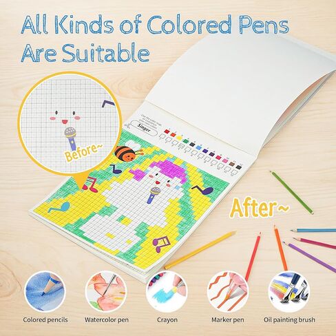 HAPRAY BOOK LARGE COSTORING BOOK for Kids Party Favors ، 20 صفحة ترسم بأرقام للمبتدئين مع 5 مواقف عرض ، وضعين للطلاء الحرف الفنية للأطفال الذين تتراوح أعمارهم بين 4-8 8-12 in Kuwait