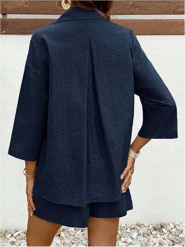 MakeMeChic Women's Maternity 2 Piece Sets Long Sleeve Button Down Shirts and High Waist Shorts Set in Saudi Arabia