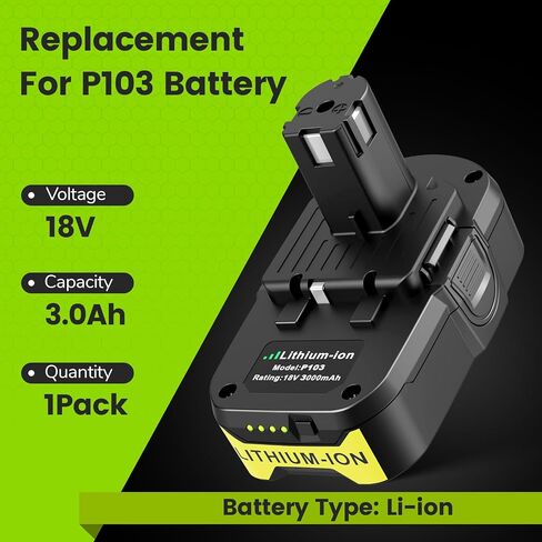 3.0Ah P103 18V Lithium Battery Replacement for Ryobi 18V Tools Series, Compatible with Cordless Tools P100 P102 P104 P105 P107 P108 P109 P190 in Saudi Arabia