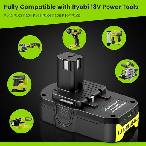 3.0Ah P103 18V Lithium Battery Replacement for Ryobi 18V Tools Series, Compatible with Cordless Tools P100 P102 P104 P105 P107 P108 P109 P190 in Saudi Arabia
