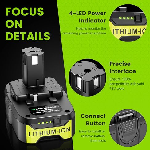 3.0Ah P103 18V Lithium Battery Replacement for Ryobi 18V Tools Series, Compatible with Cordless Tools P100 P102 P104 P105 P107 P108 P109 P190 in Saudi Arabia