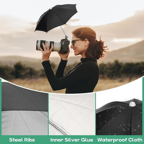 PATIKIL Camera Umbrella, 2 Pack 15 Inch Sunshade Camera Hot Shoe Umbrellas Protector Waterproof Rain Cover Protector for Nikon, Black in Saudi Arabia