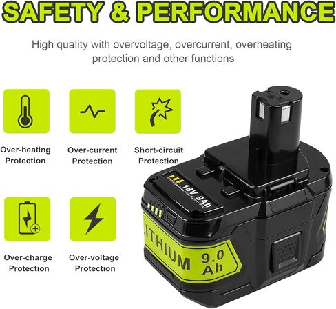 Futurebatt 2 حزمة بطارية بديلة عالية السعة 9.0Ah P109 لـ Ryobi ONE + P102 P103 P104 P105 P107 P108 P109 P122 بطارية أدوات 18 فولت in Kuwait