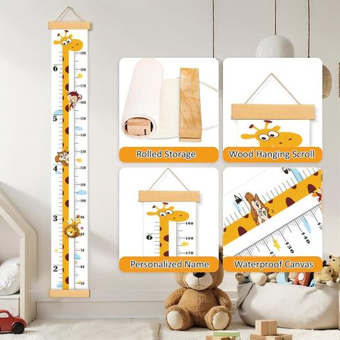 Personalized Children's Height Chart, Wall Growth Chart, Canvas Children's Height Hanging Chart, with Detachable Hooks, are Ideal Choices for Home Decoration and Practical Functions in Saudi Arabia