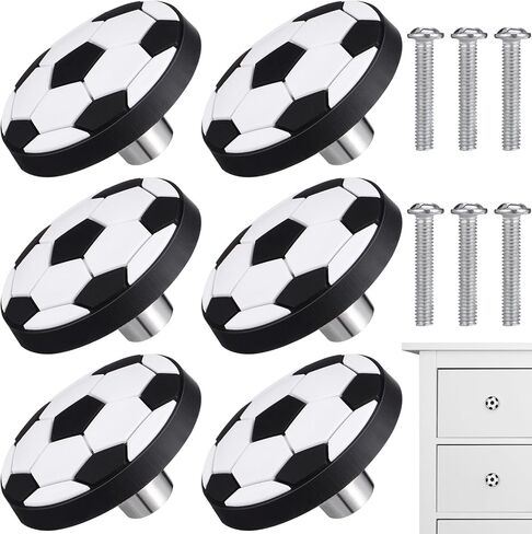 6pcs Soccer Pattern Drawer Pull Knobs for Boy Girl Room Easy to Install Soft Material for Wardrobe Cabinets and Dressers in Saudi Arabia